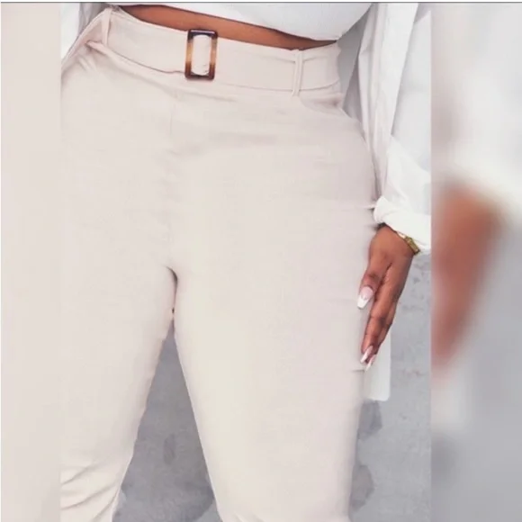 BUNDLE OFF SHOULDER TOP & HIGH WAISTED KHAKI PANTS SET - Picture 8 of 12